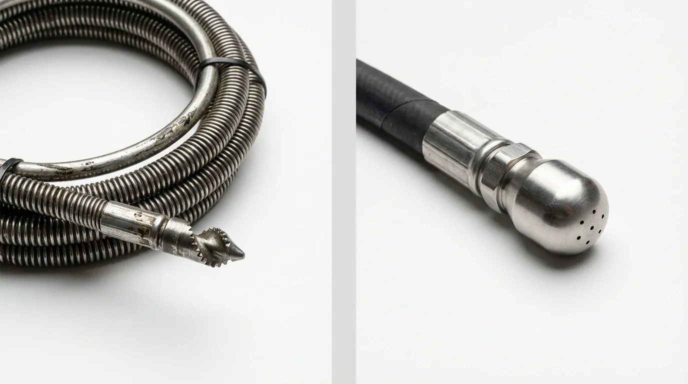 Drain snake cable and hydro jetting nozzle used for drain cleaning in Gray, GA