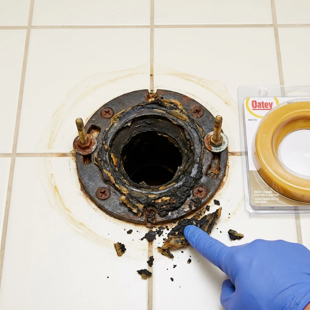 Failed wax ring showing water seepage at the base of a toilet in a Gray, GA home