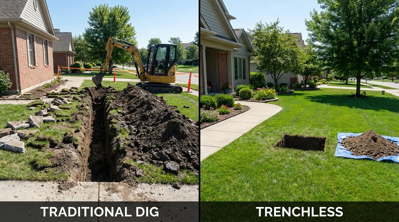 Trenchless sewer repair with minimal yard damage versus traditional excavation in Gray, GA